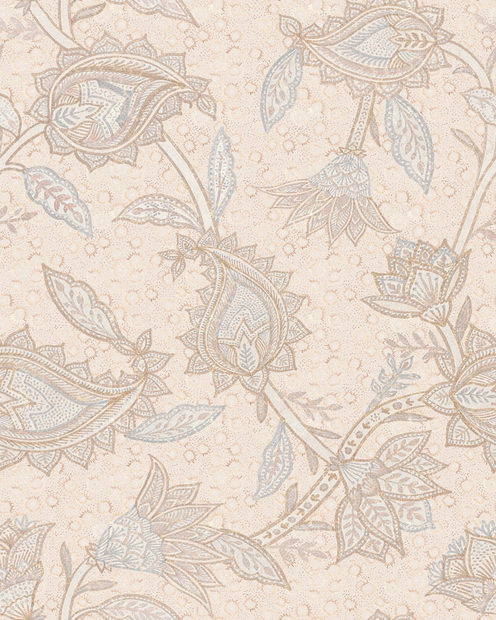Boho Indian Paisley Wallpaper – Soft Pink Blue