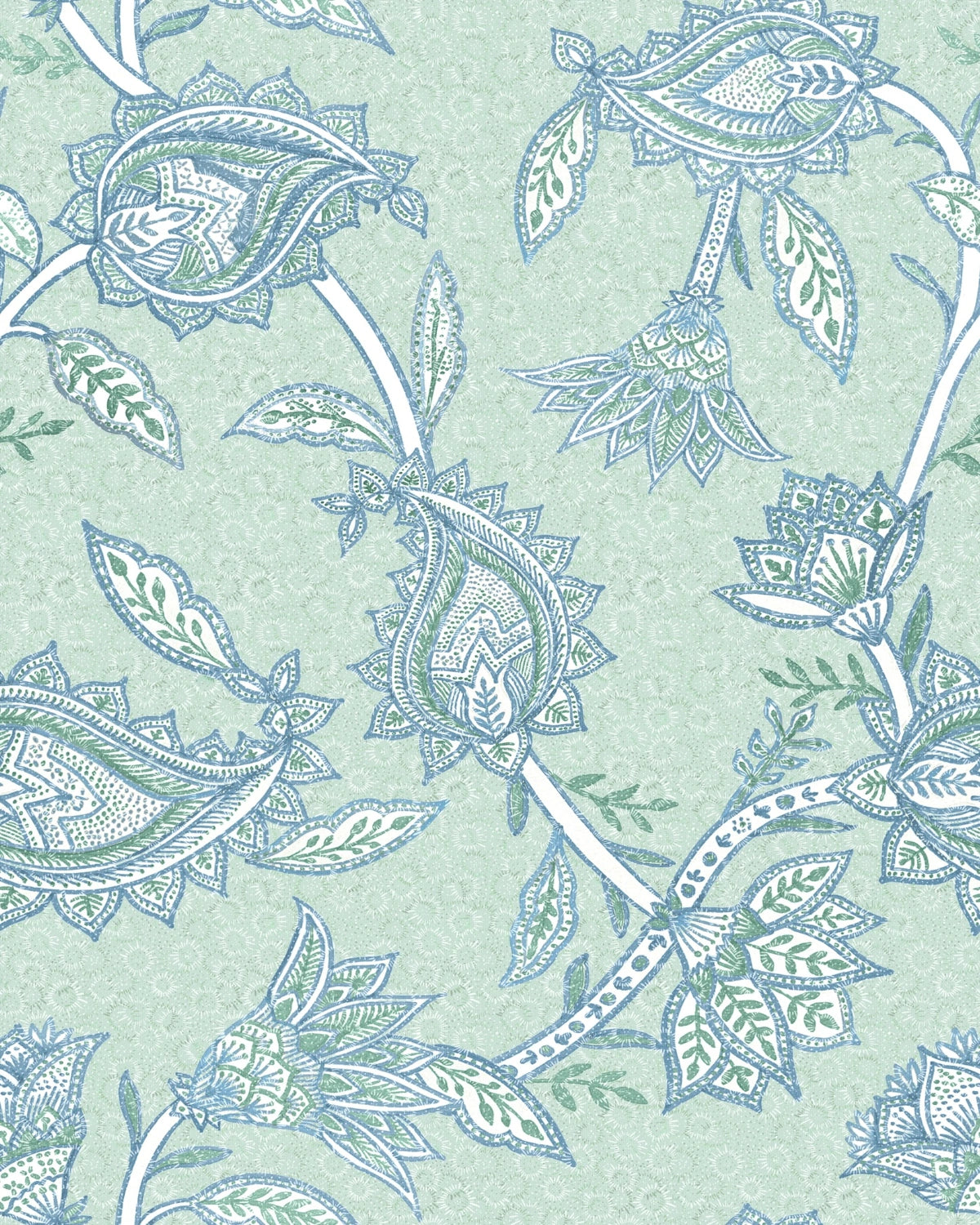 Boho Indian Paisley Wallpaper – Teal Blue Ivory
