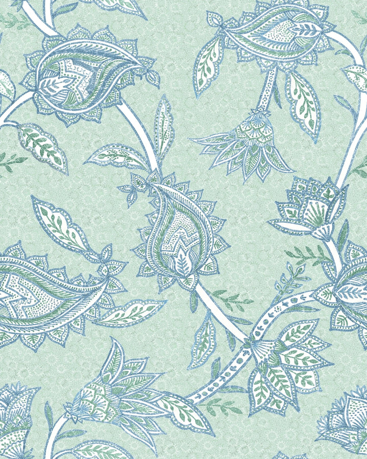 Boho Indian Paisley Wallpaper – Teal Blue Ivory