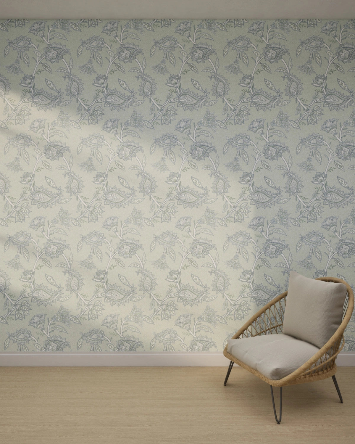 Boho Indian Paisley Wallpaper – Pale Teal Blue