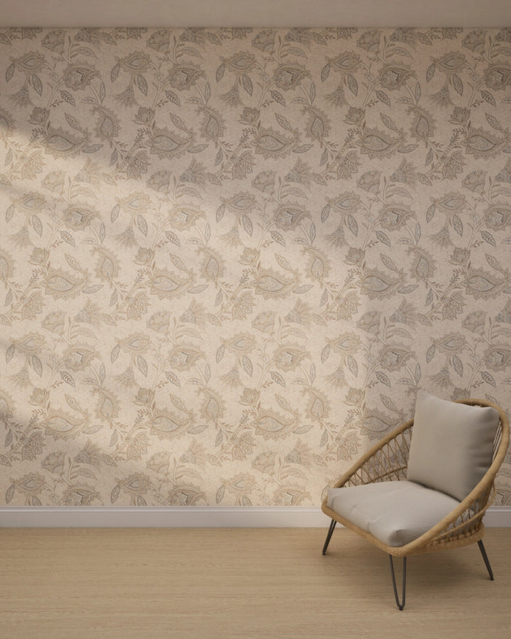 Boho Indian Paisley Wallpaper – Salmon Pink Blue Beige