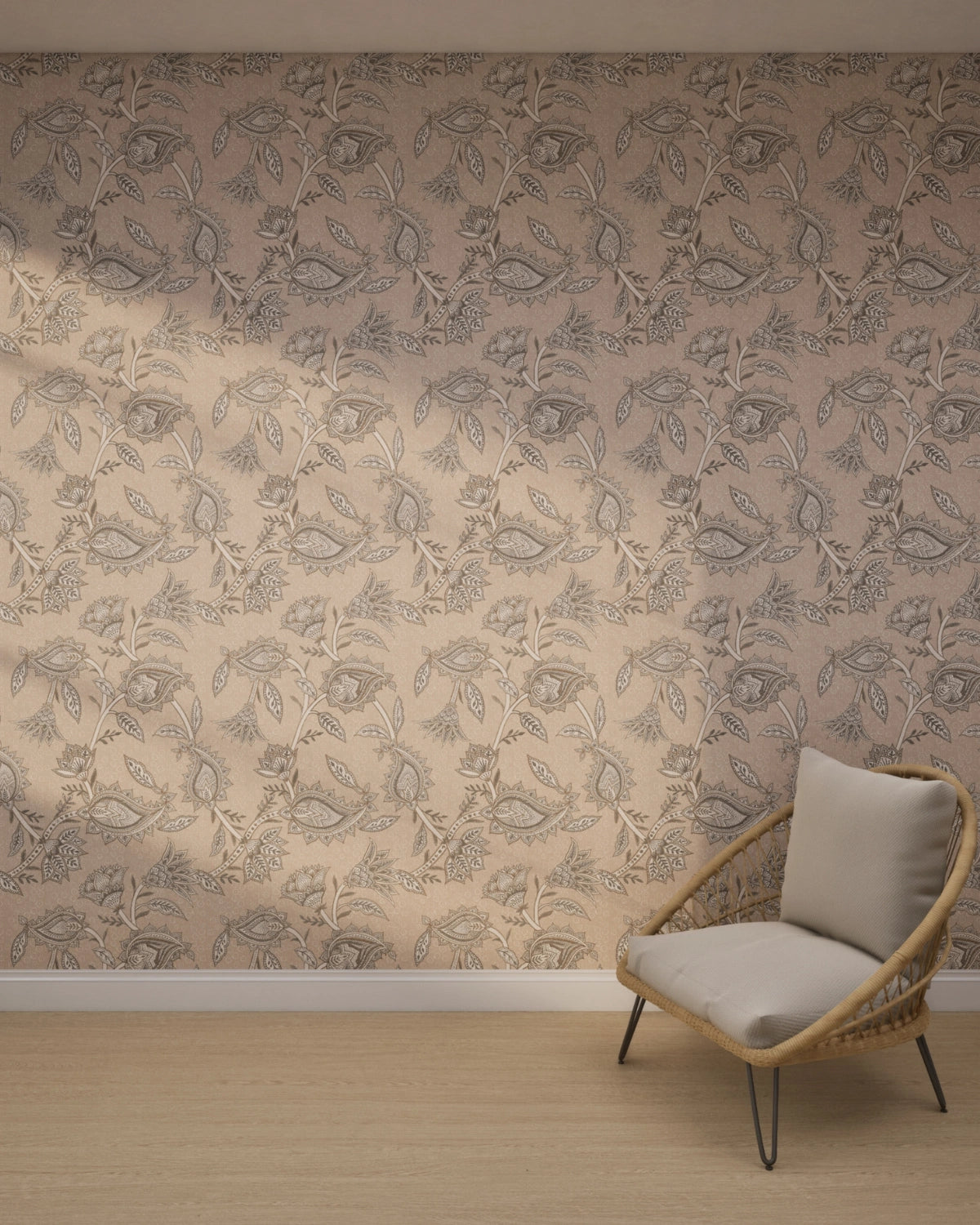 Boho Indian Paisley Wallpaper – Soft Beige Brown