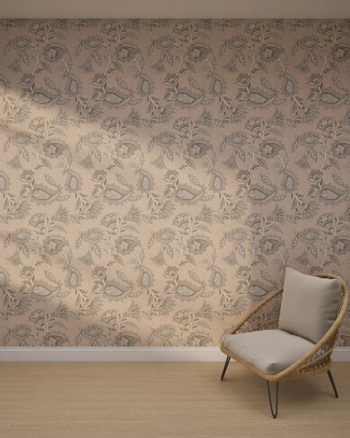 Boho Indian Paisley Wallpaper – Soft Beige Brown