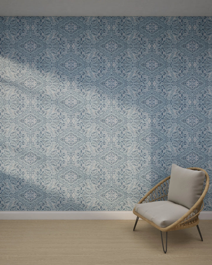 Azure Medallion Denim Wallpaper