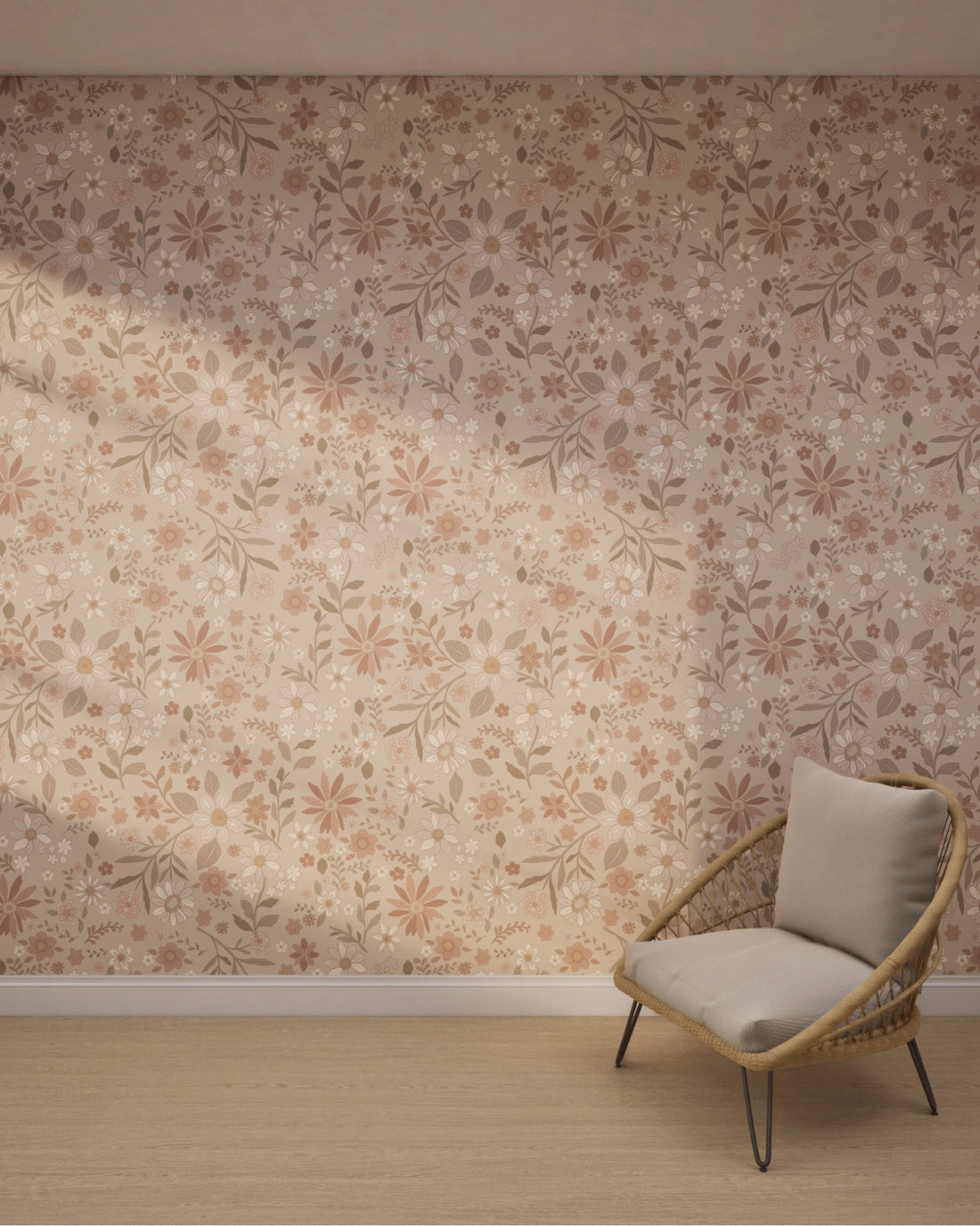 Boho Retro Florals & Leaves Wallpaper – Dusty Berry