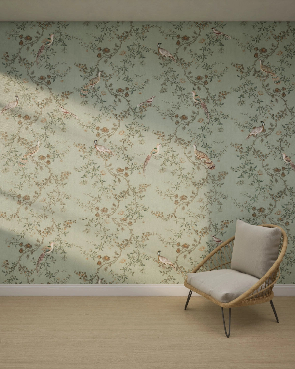 Vintage Chinoiseries Vines & Birds Wallpaper – Garden Mint