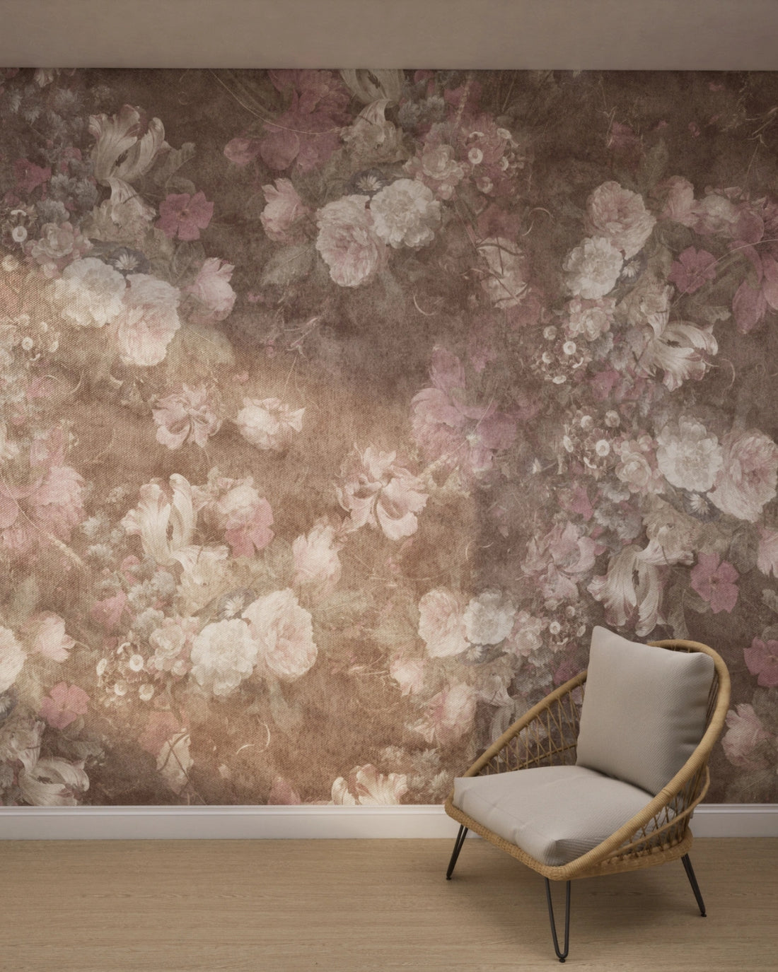 Moody Baroque Florals Wallpaper – Rose Taupe