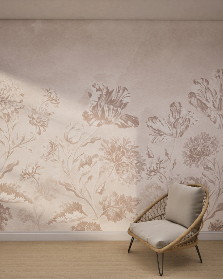Soft Baroque Florals Wallpaper – Blush Pink