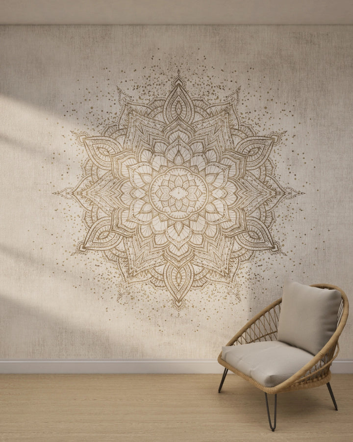 Vintage Boho Mandala Wallpaper – Soft Beige Linen