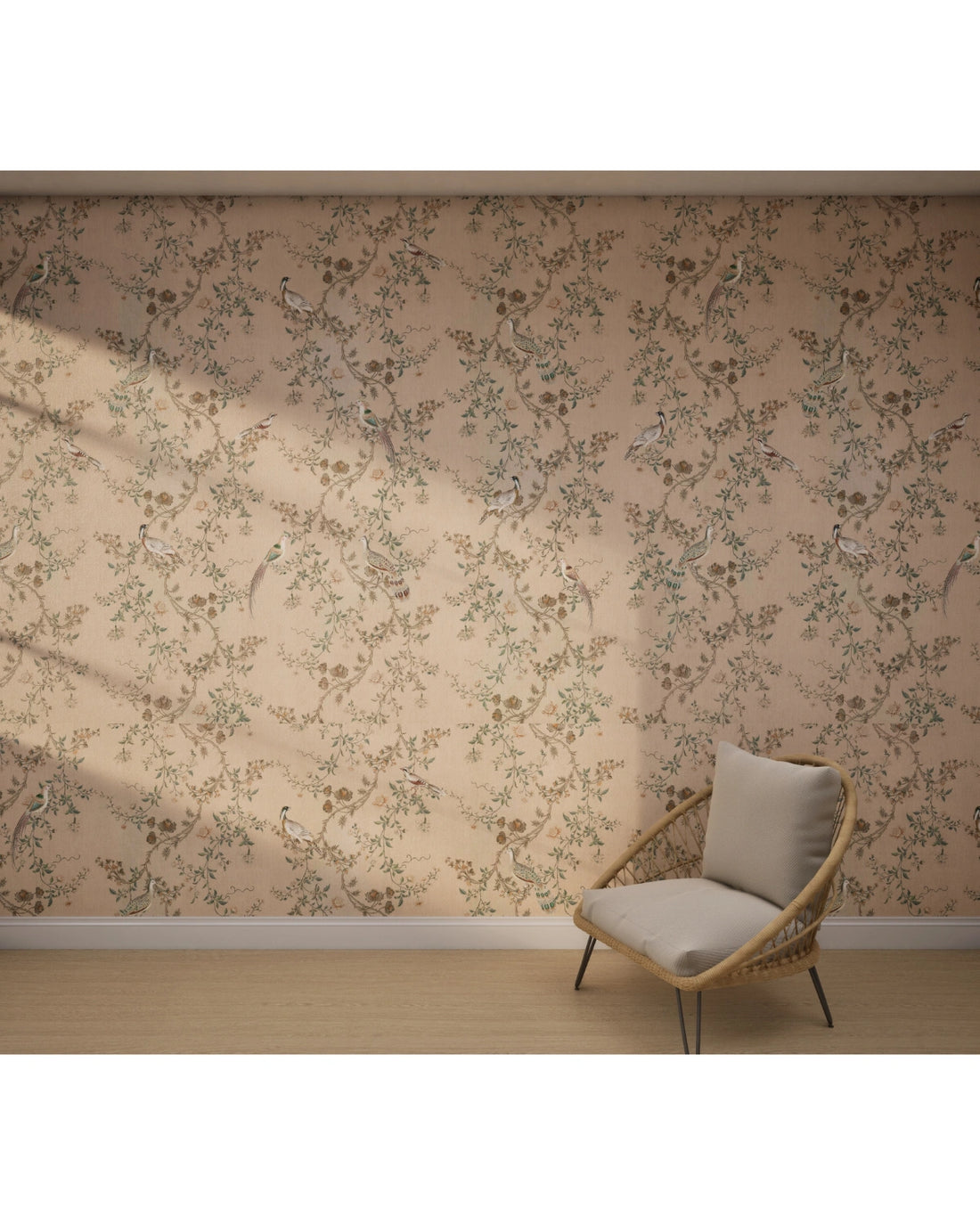 Vintage Chinoiseries Vines & Birds Wallpaper – Sandstone