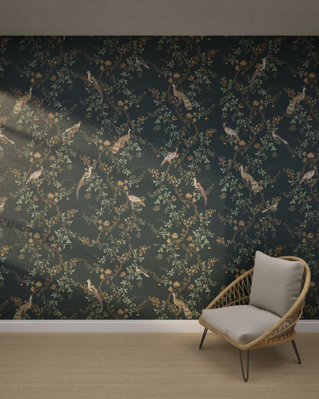 Vintage Chinoiseries Vines & Birds Wallpaper – Dark Navy