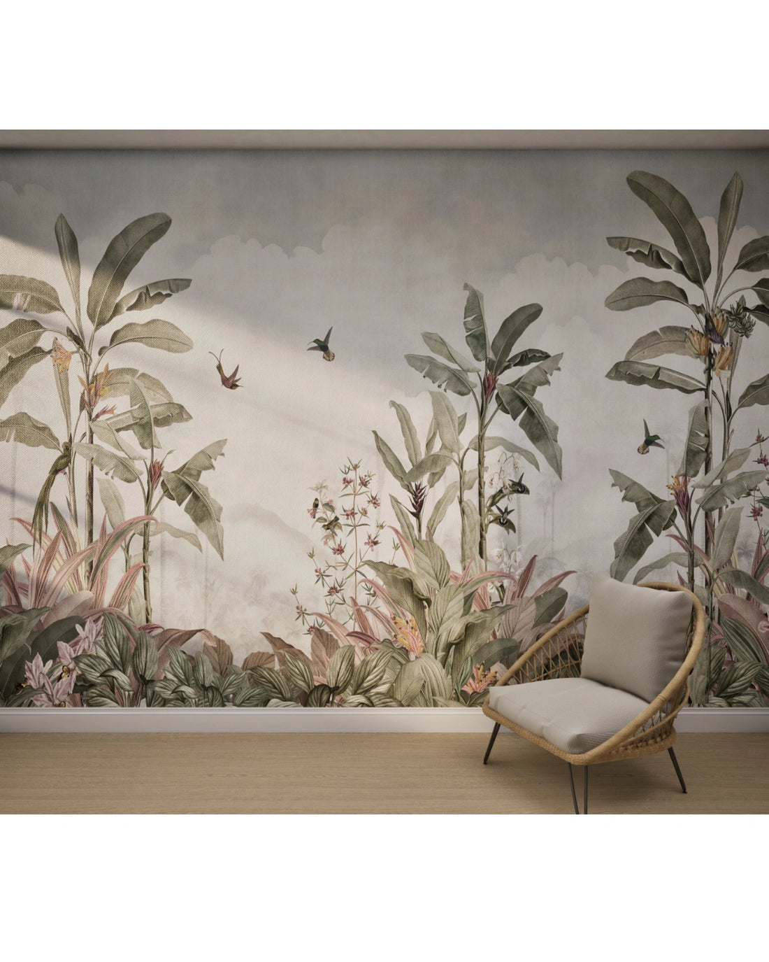 Vintage Jungle Panorama Wallpaper – Cloud Blue