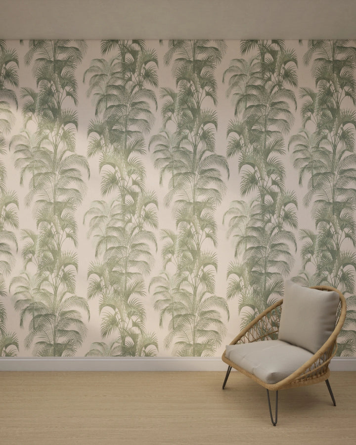 Vintage Tropical Palm Leaves Wallpaper – Ivory Sage
