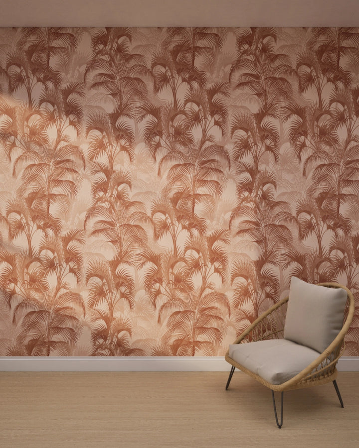 Vintage Tropical Palm Leaves Wallpaper – Terracotta