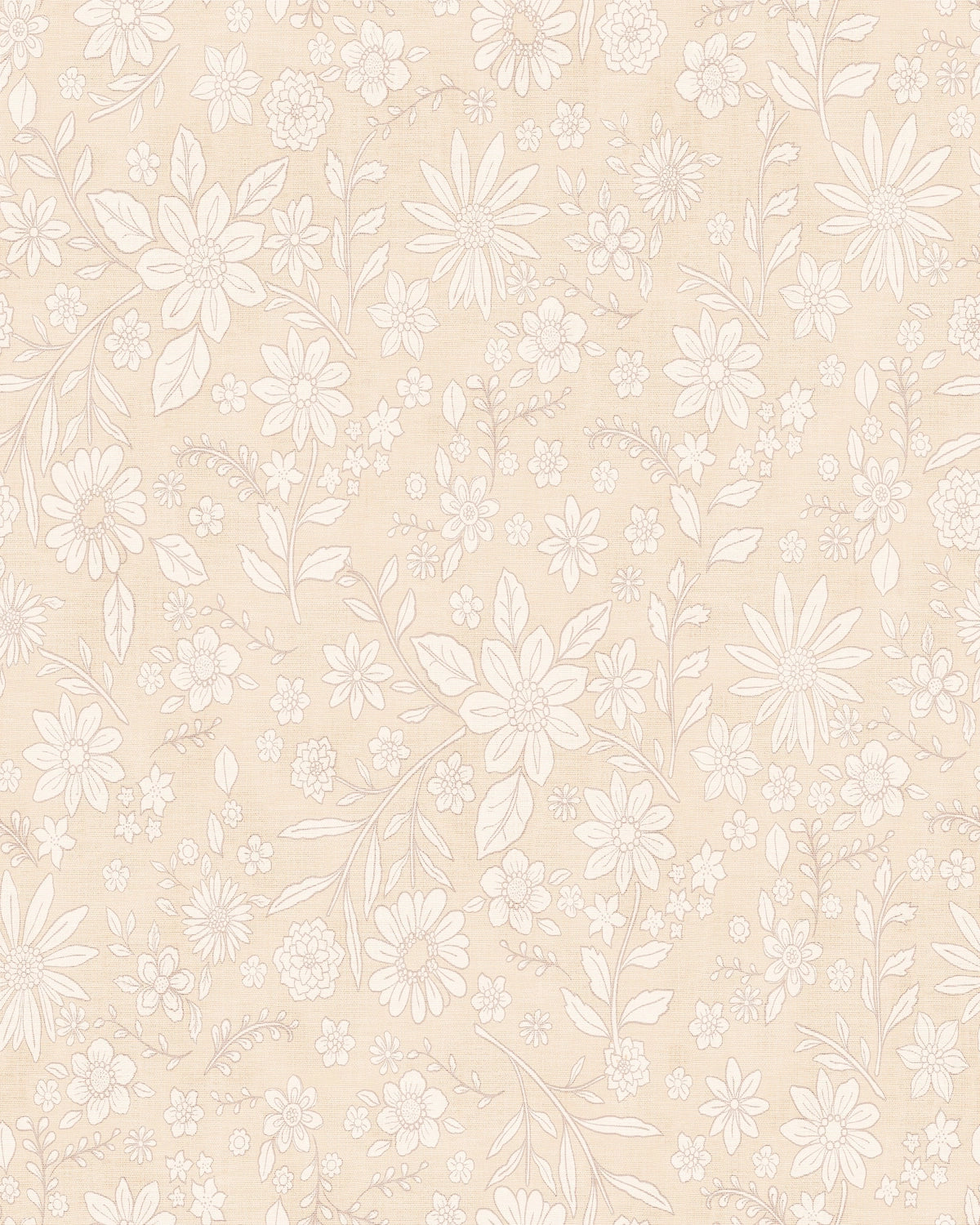 Retro Boho Florals on Linen Wallpaper – Ivory Beige