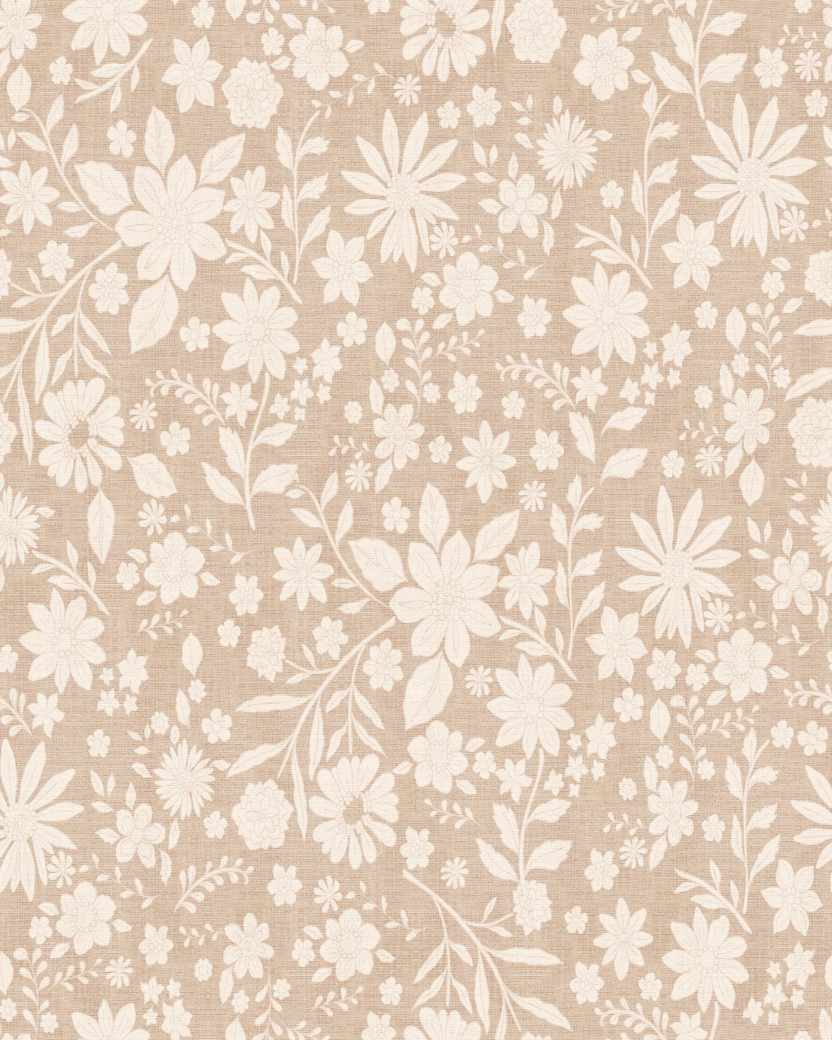 Retro Boho Florals on Linen Wallpaper – Warm Beige
