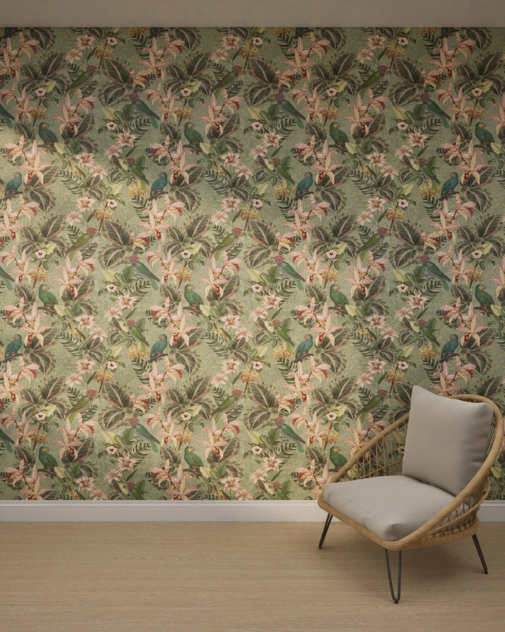 Tropical Parrot Teal Wallpaper