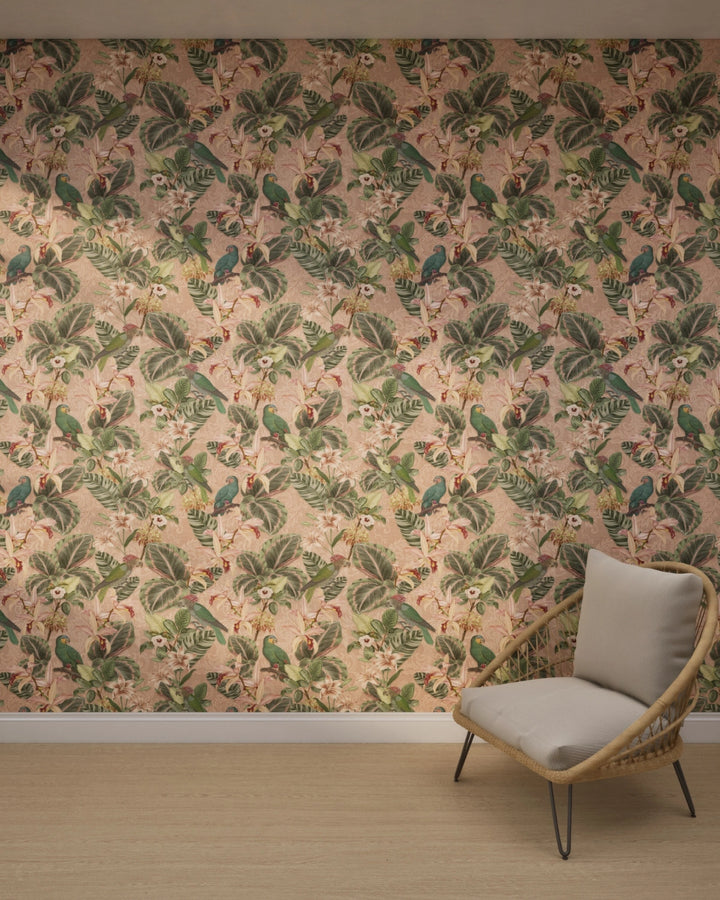 Tropical Parrot Dusty Rose Wallpaper