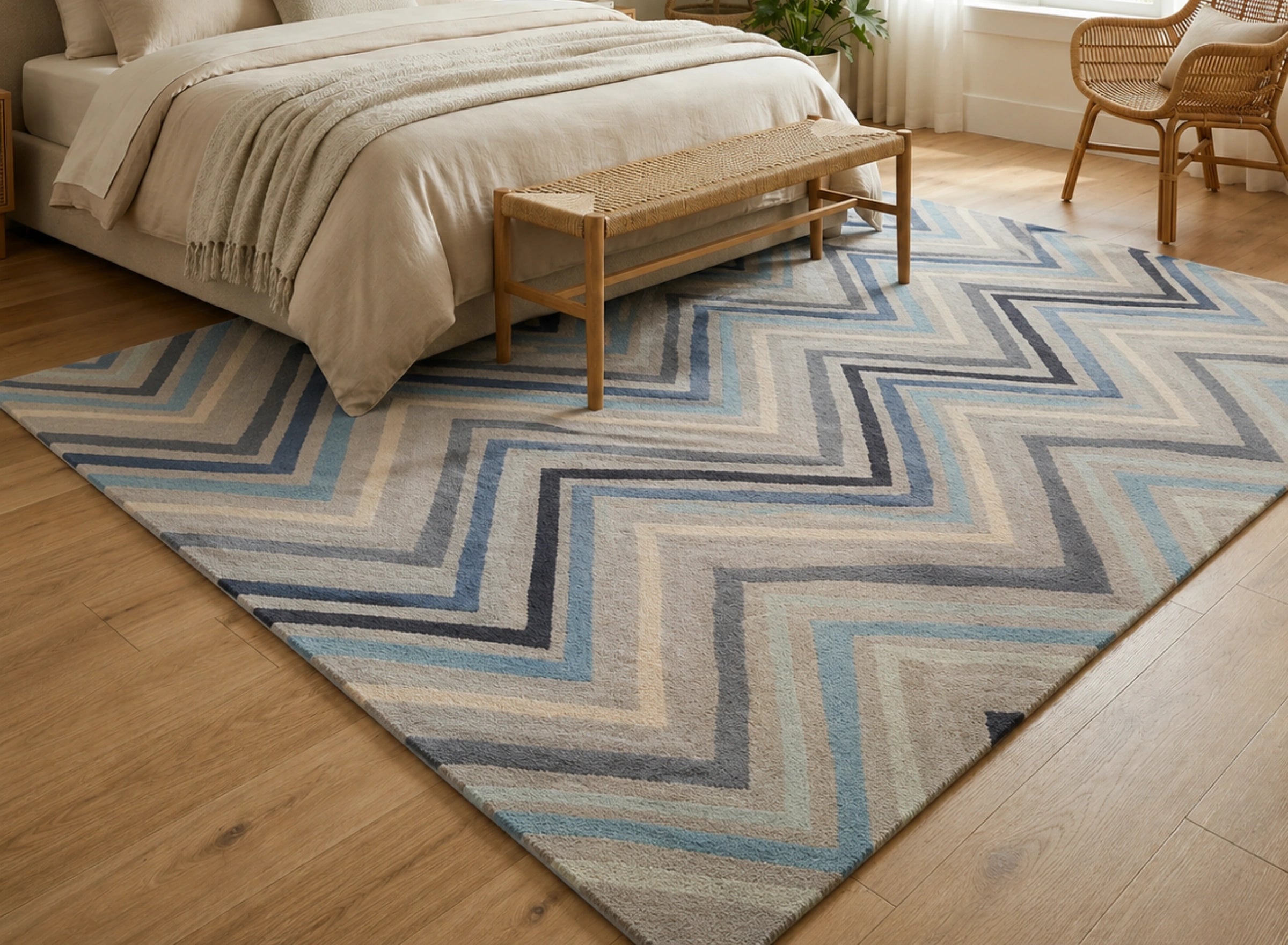 Blue Grey Chevron Pattern Carpet