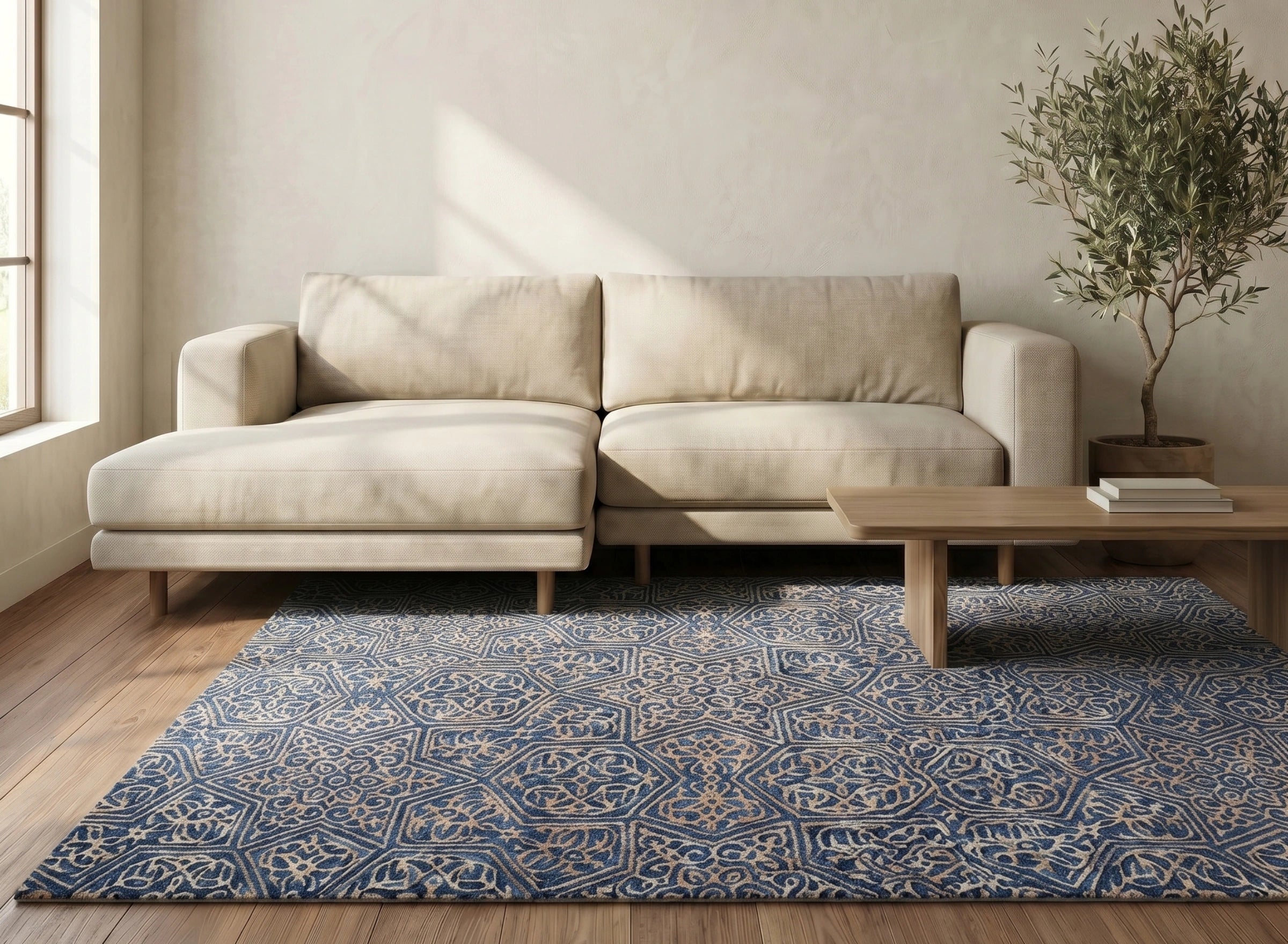 Blue Moroccan Tile Pattern Carpet