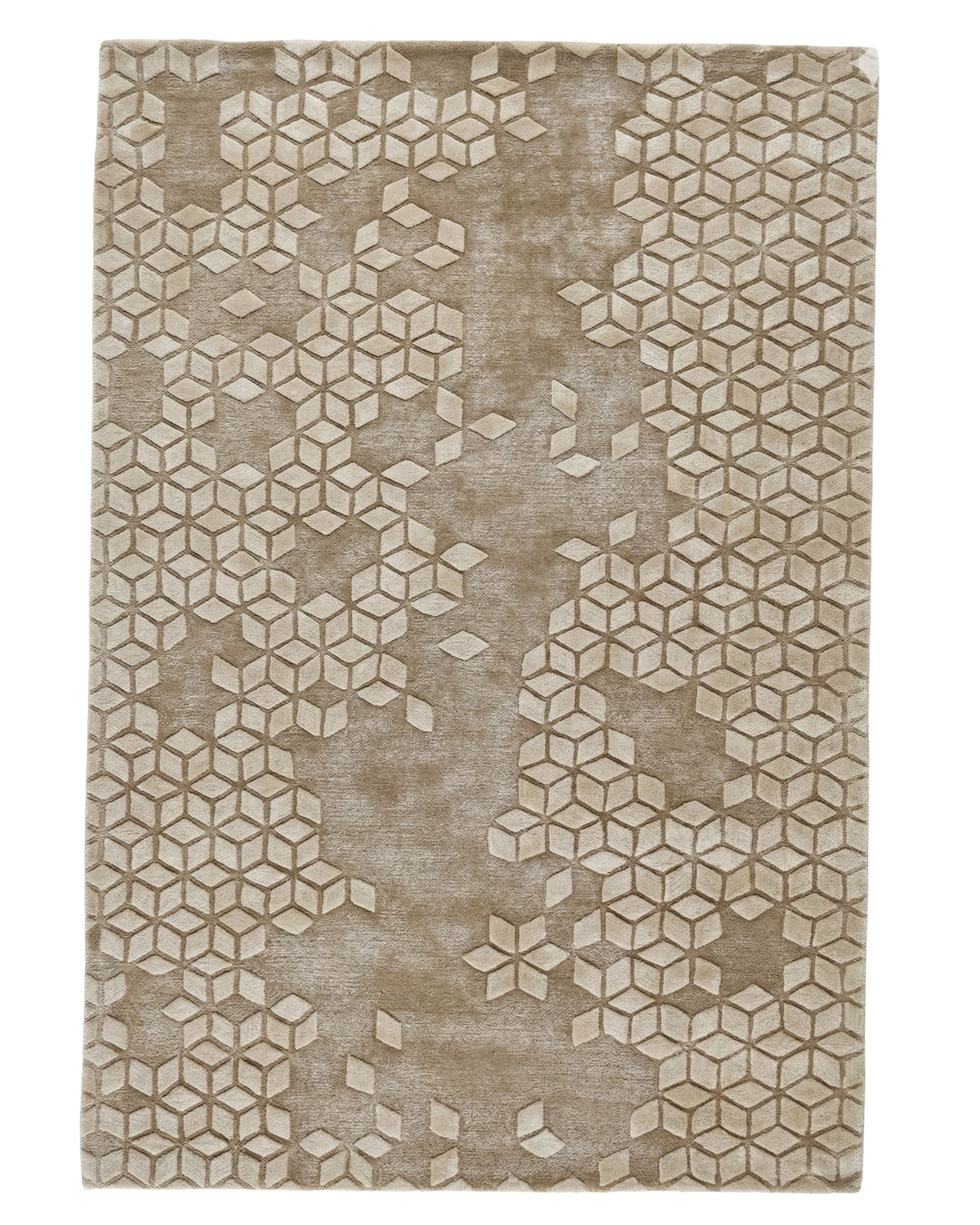Beige Geometric Textured Contemporary Carpet