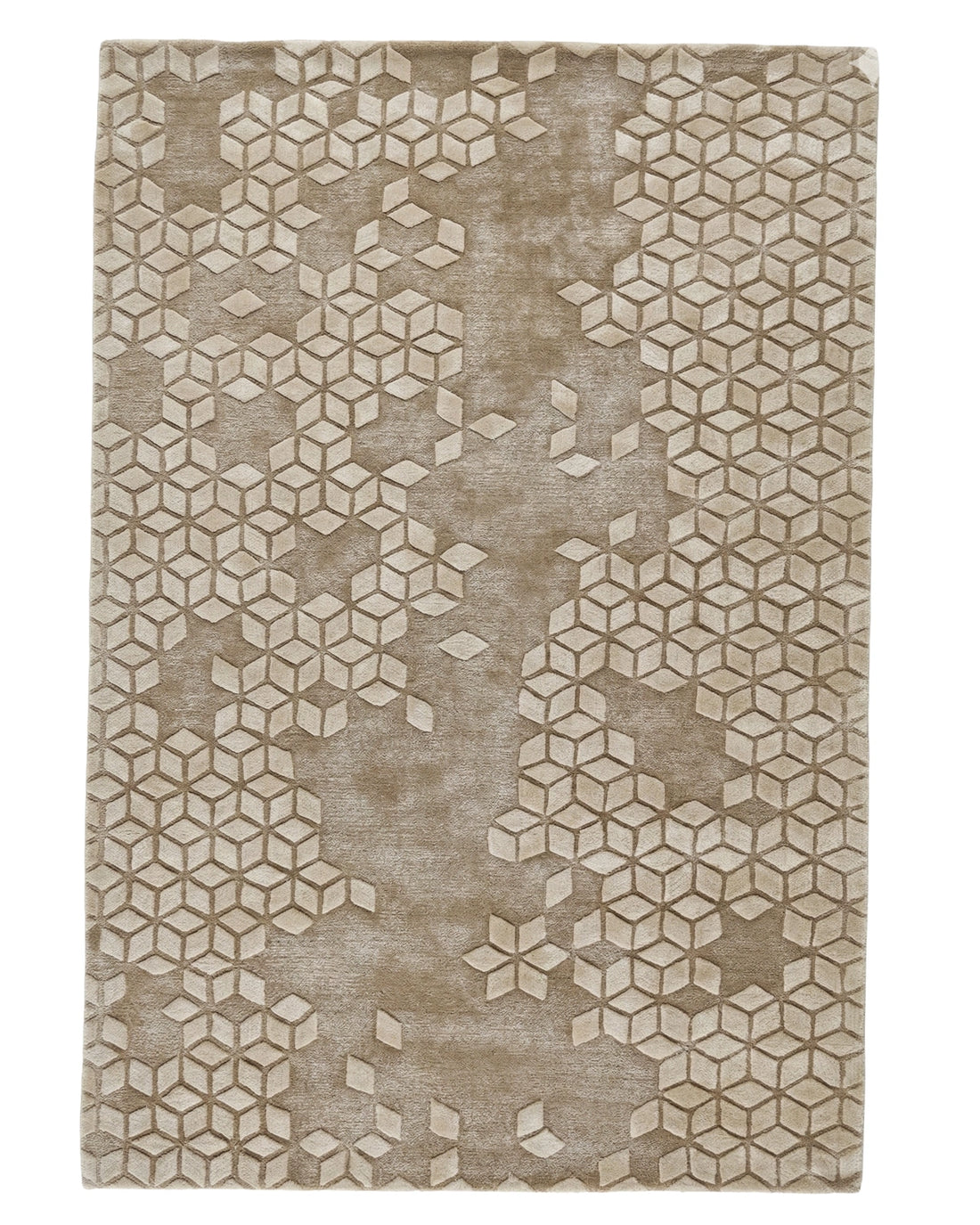 Beige Geometric Textured Contemporary Carpet