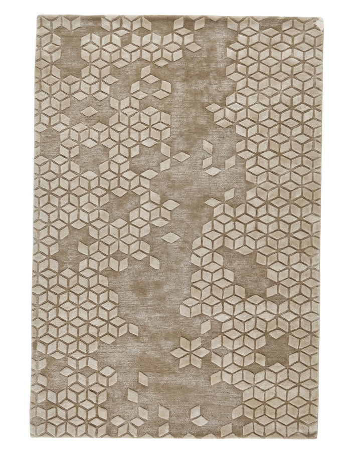 Beige Geometric Textured Contemporary Carpet