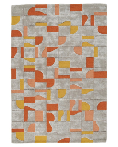 Modern Geometric Panel Abstract Designer Carpet – Grey & Rust
