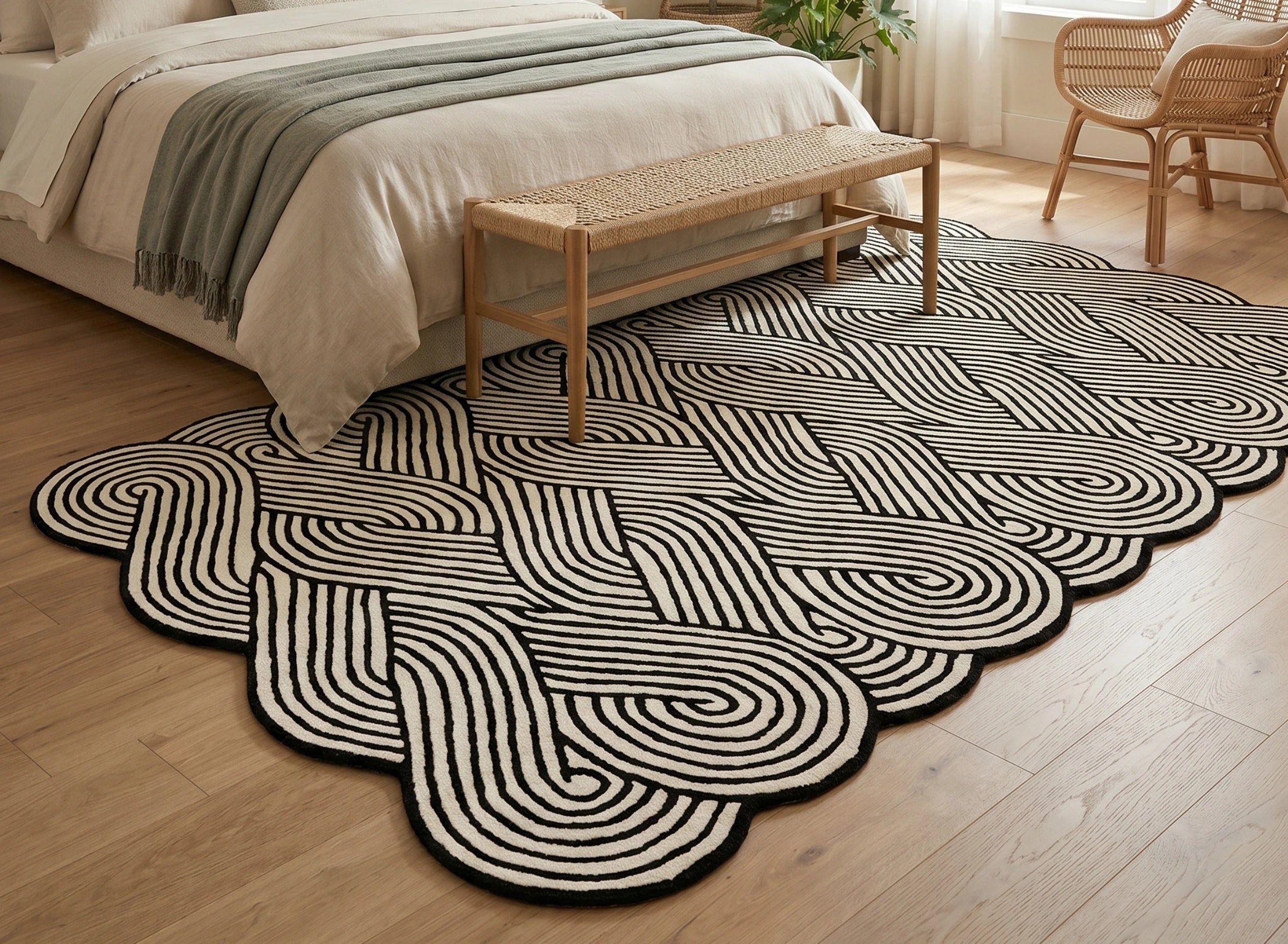 Black & Ivory Interwoven Abstract Designer Carpet