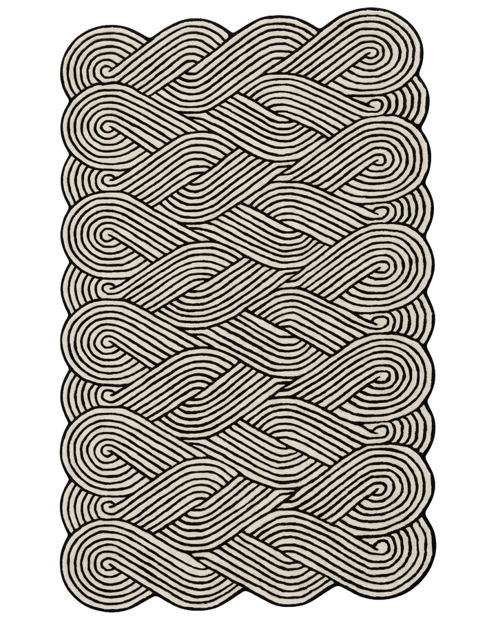 Black & Ivory Interwoven Abstract Designer Carpet