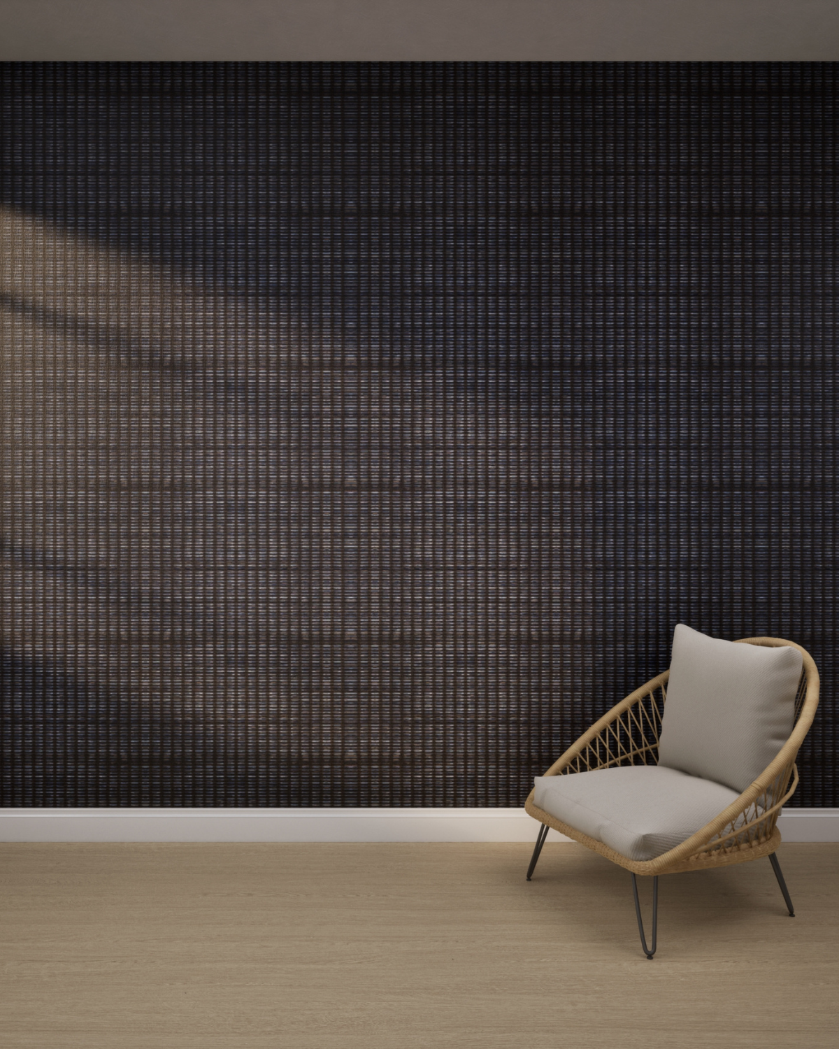 Midnight Grid Weave Charcoal Blue Wallpaper