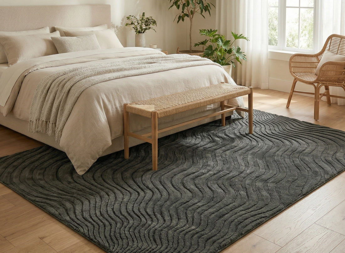 Charcoal Wave Textured Contemporary Carpet