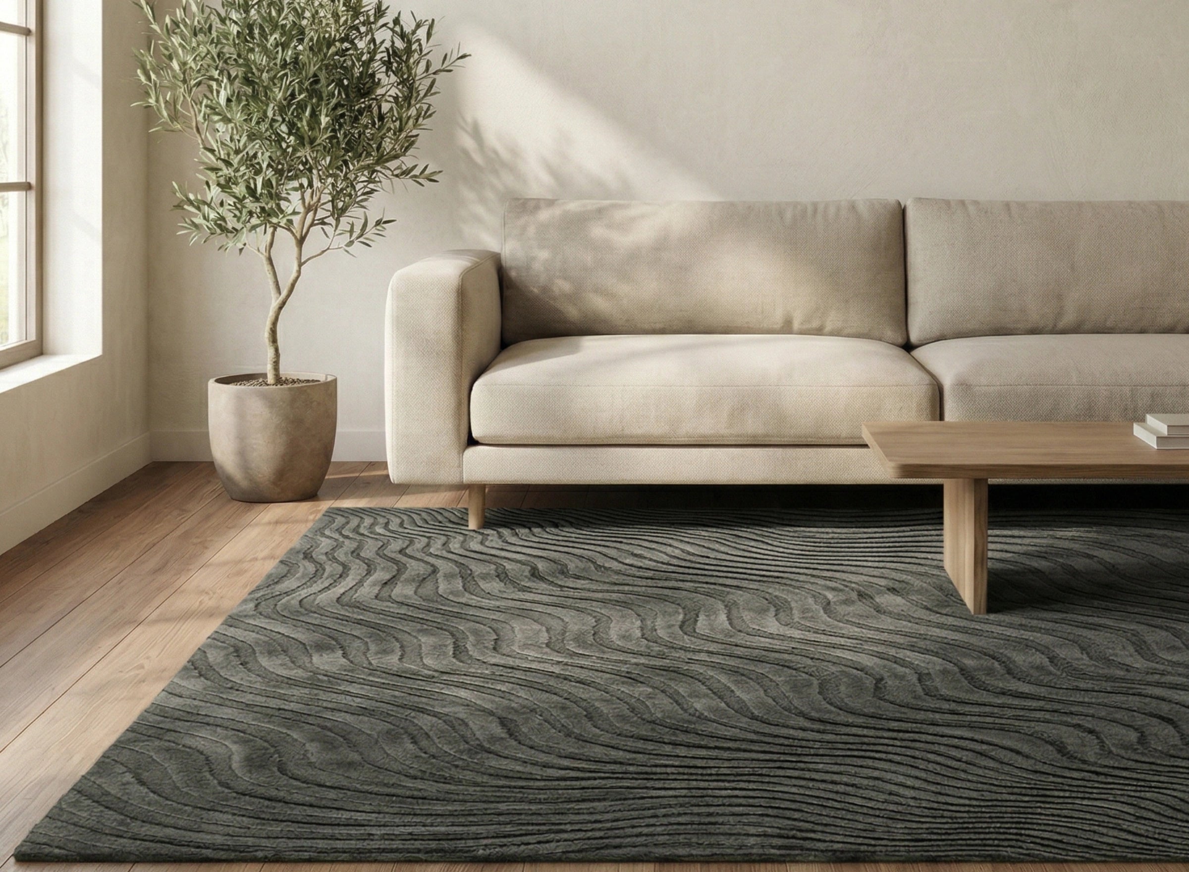 Charcoal Wave Textured Contemporary Carpet