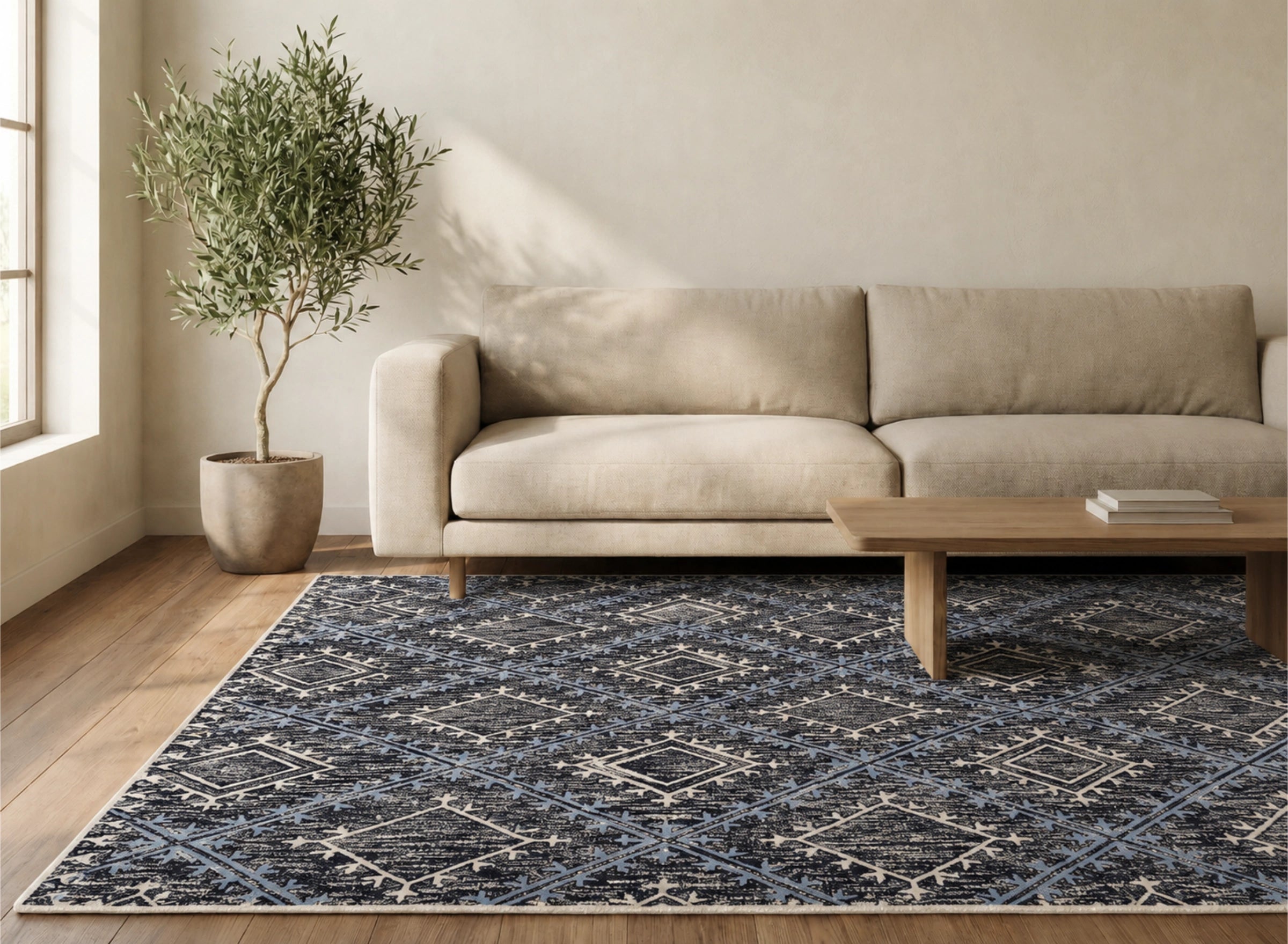 Distressed Diamond Trellis Contemporary Carpet