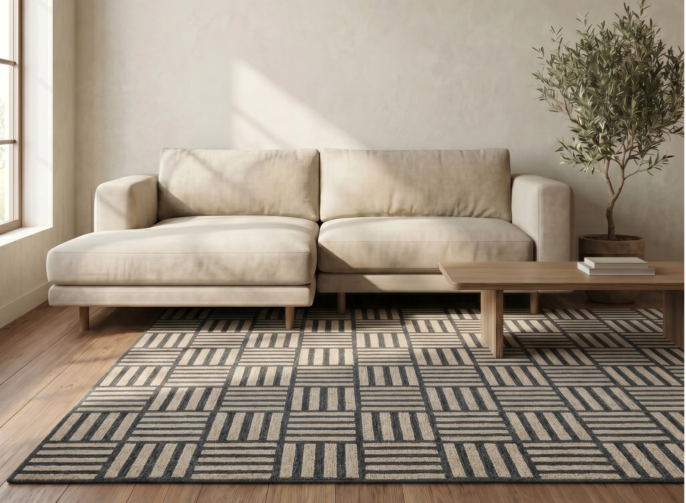 Geometric Basket Weave Grey Carpet
