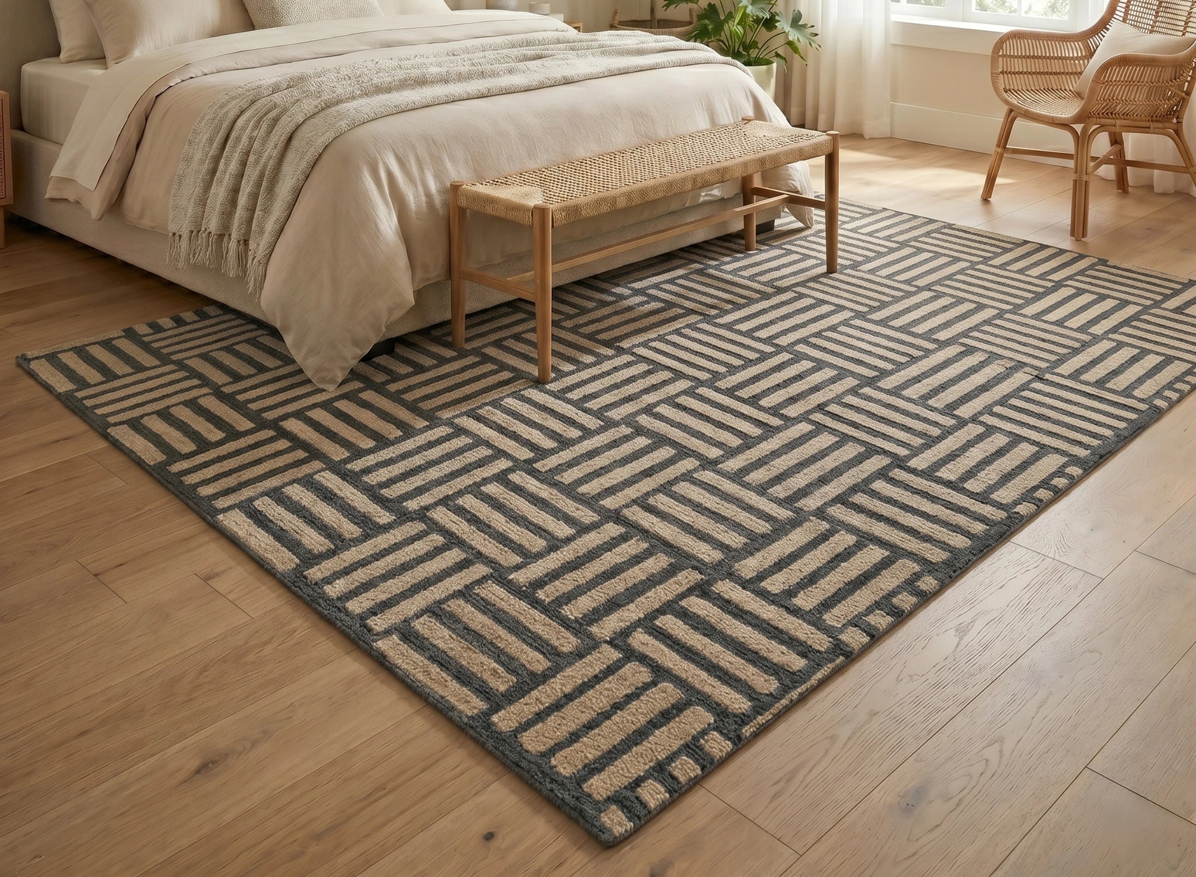 Geometric Basket Weave Grey Carpet