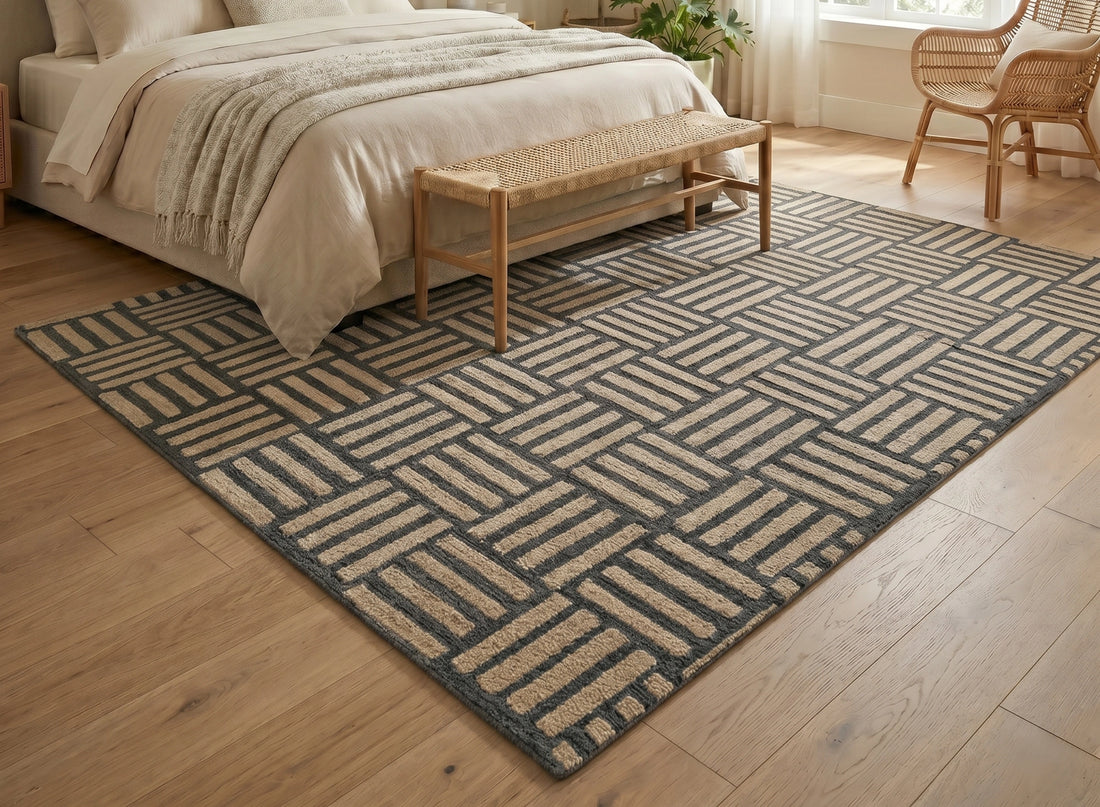 Geometric Basket Weave Grey Carpet