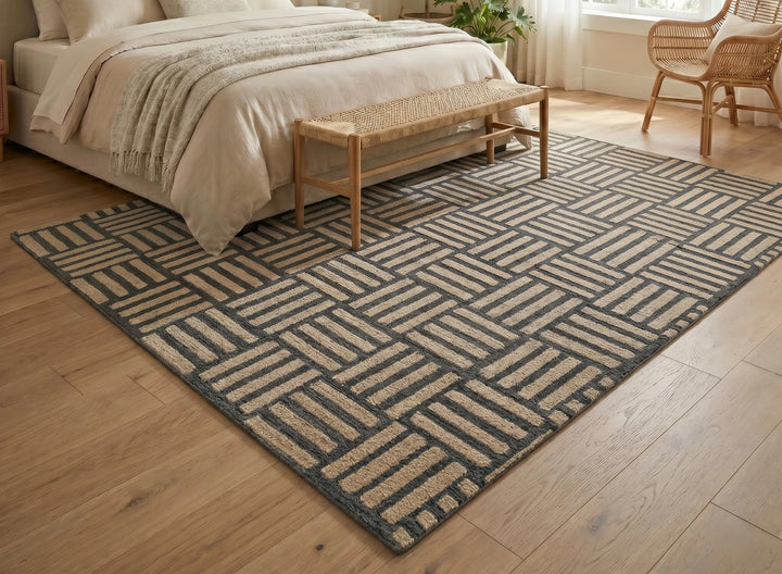 Geometric Basket Weave Grey Carpet