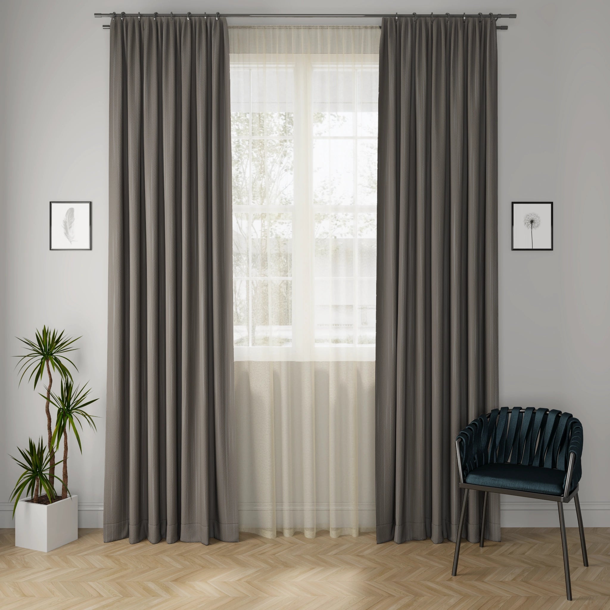 Linux Graphite Curtain Fabric