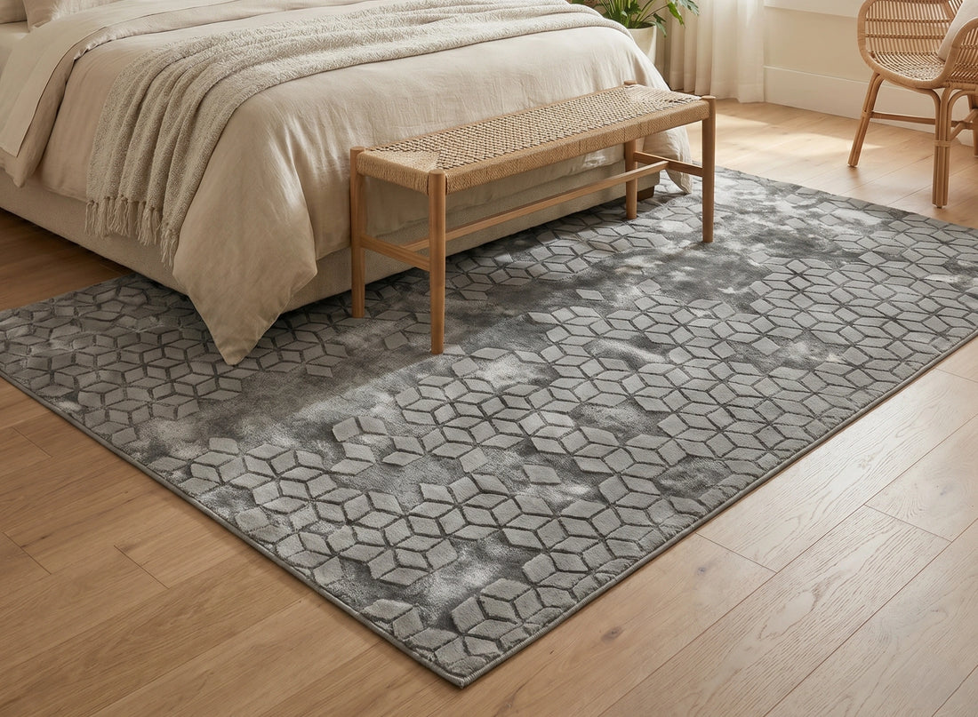 Geometric Cube Pattern Carpet – Grey