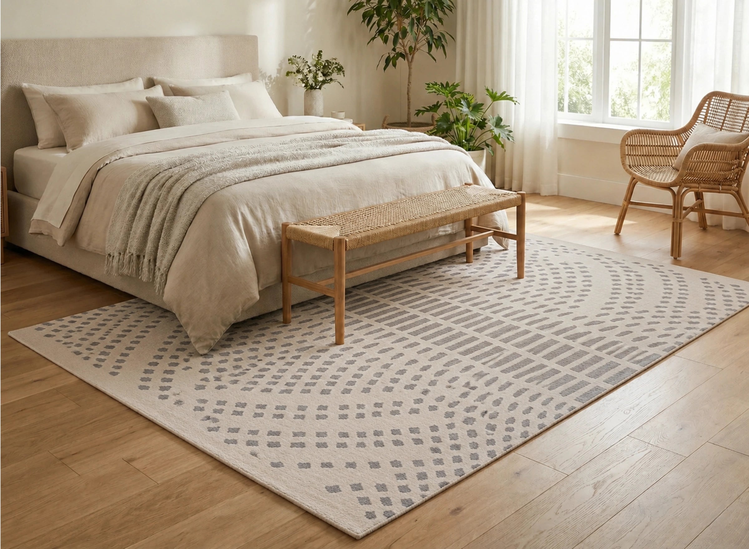 Ivory Grey Geometric Tribal Pattern Carpet