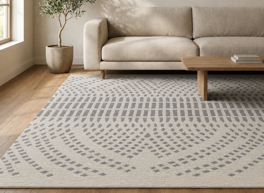 Ivory Grey Geometric Tribal Pattern Carpet