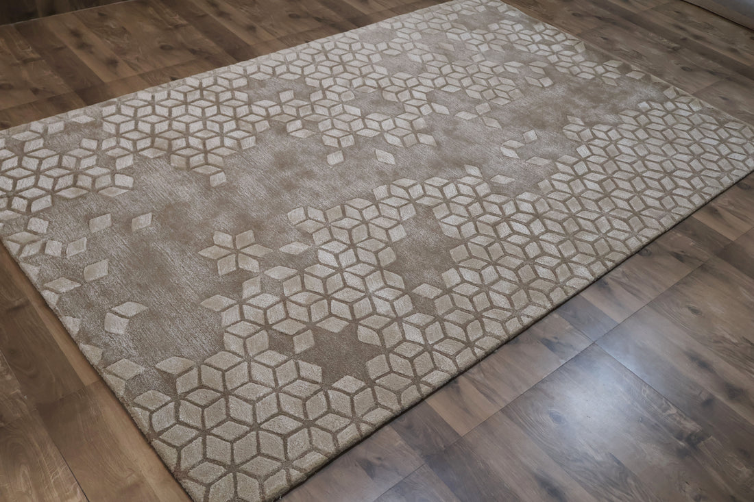 Beige Geometric Textured Contemporary Carpet