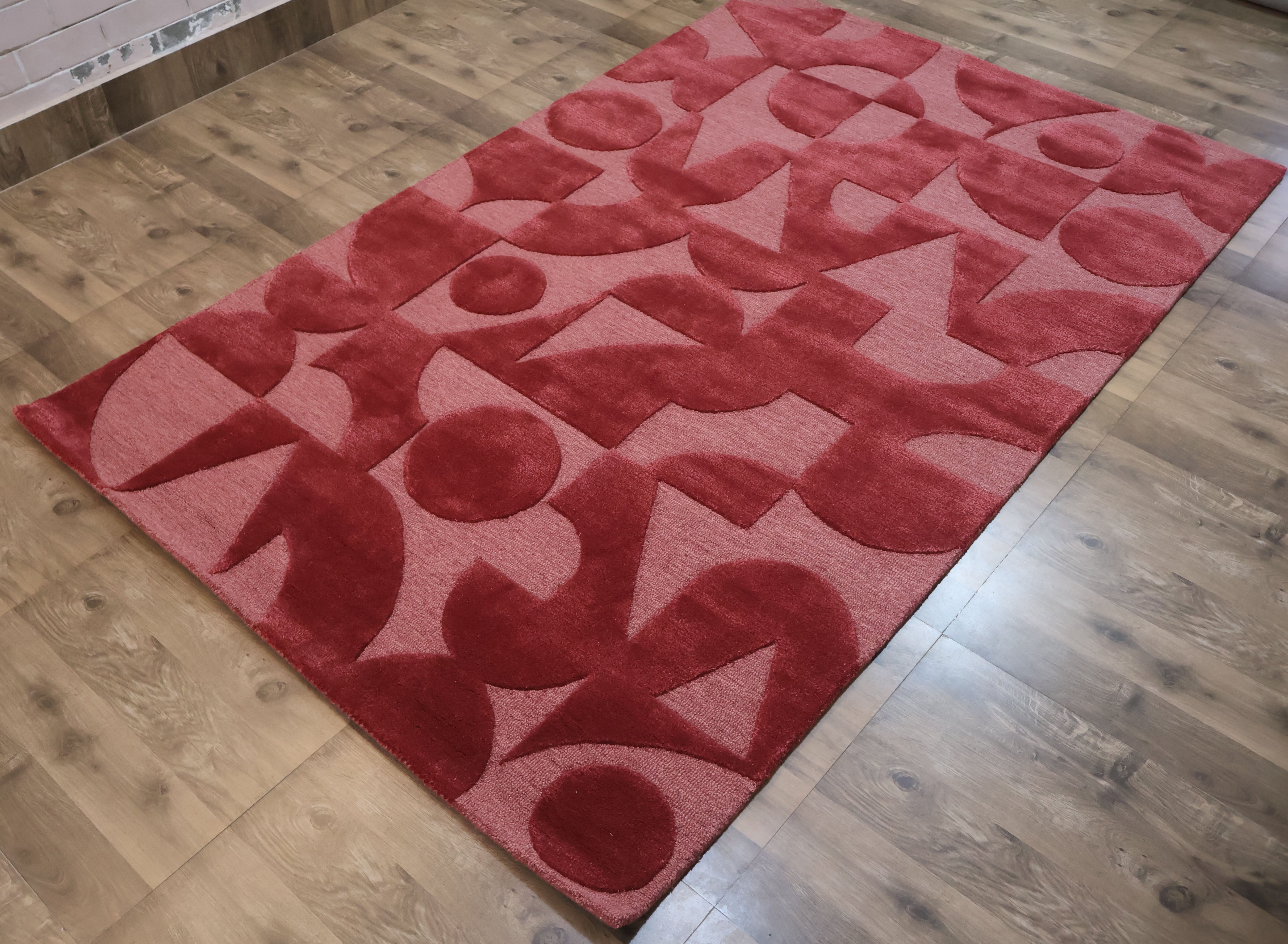 Red Abstract Geometric Designer Carpet