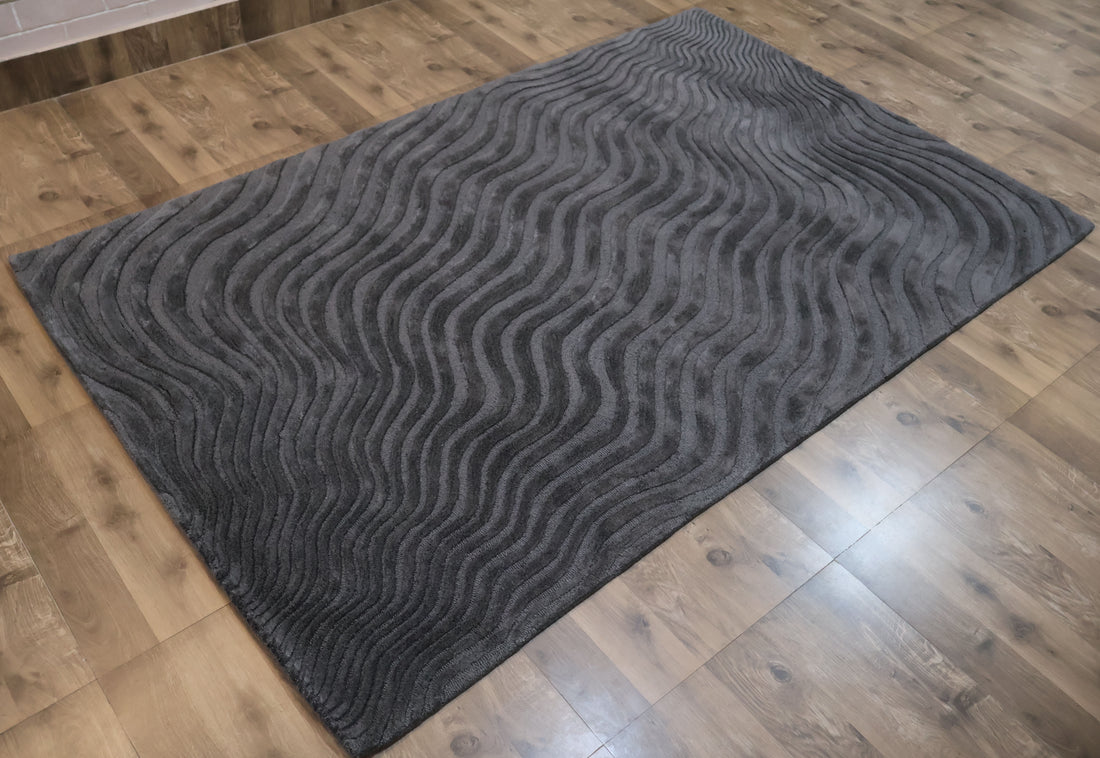 Charcoal Wave Textured Contemporary Carpet