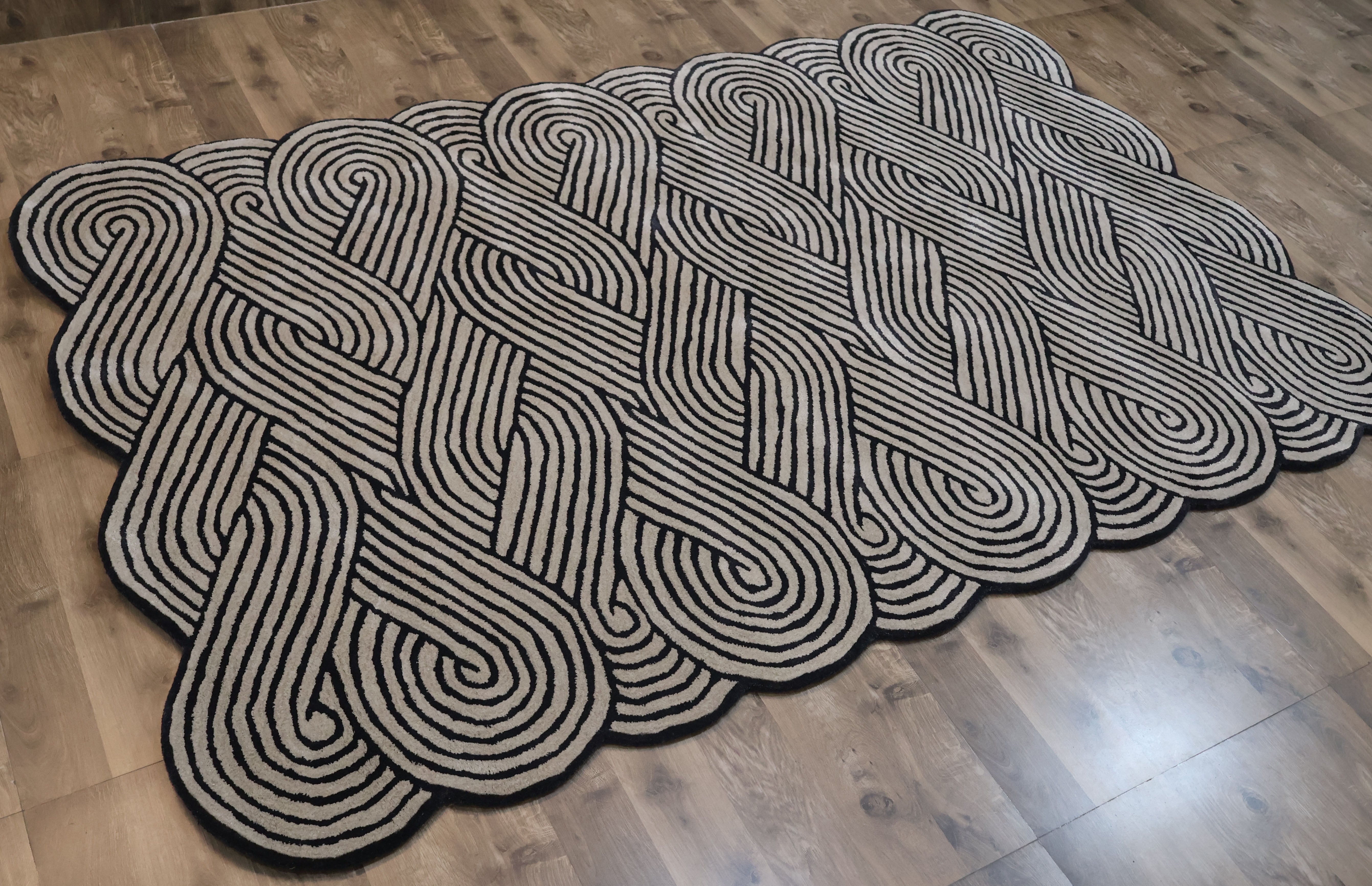 Black & Ivory Interwoven Abstract Designer Carpet