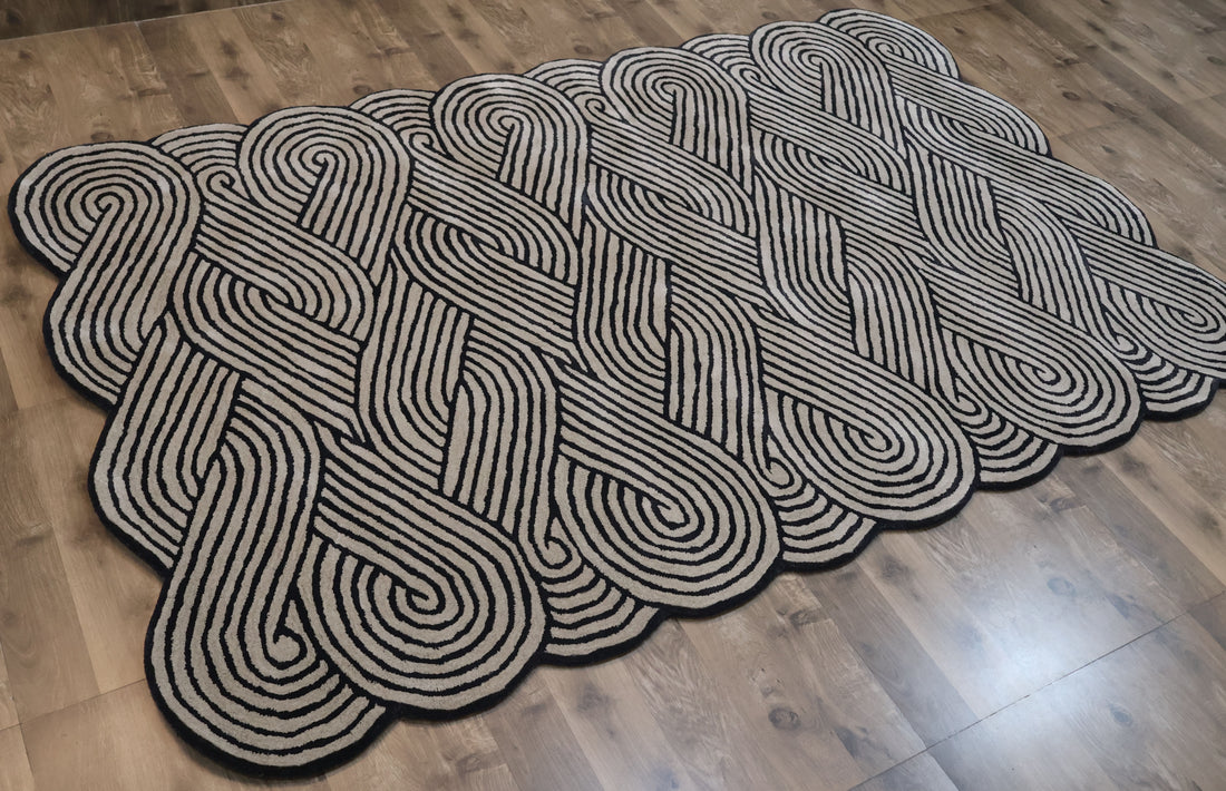 Black & Ivory Interwoven Abstract Designer Carpet