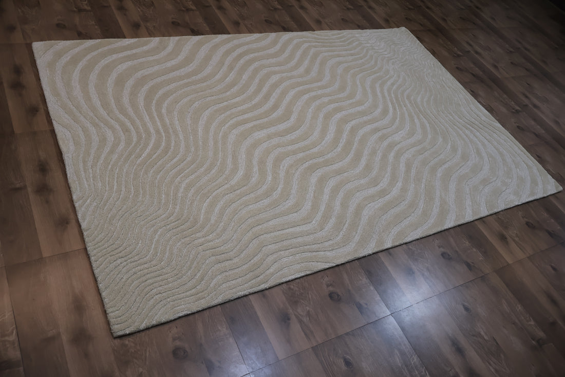 Modern Wave Texture Carpet – Cream