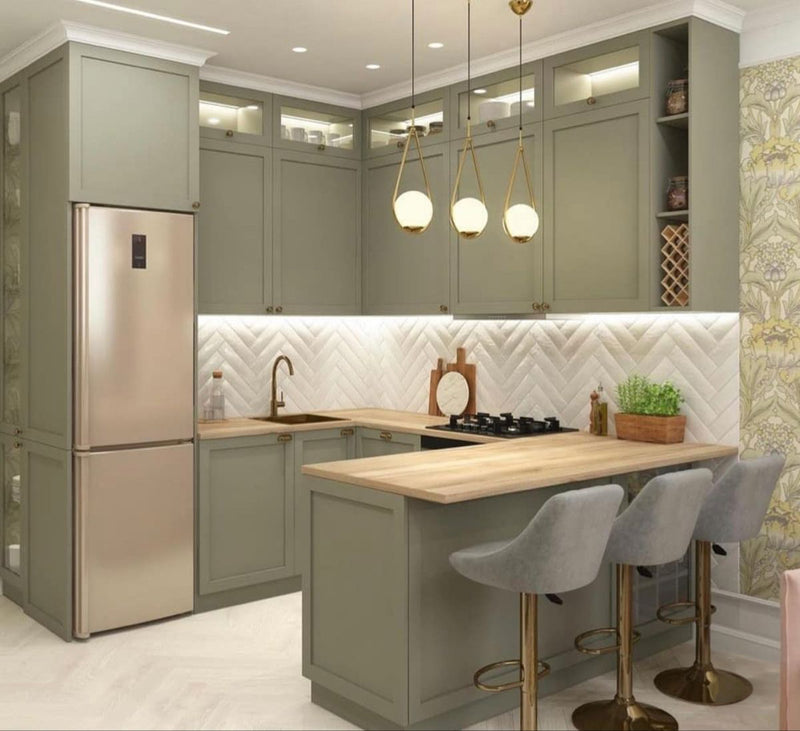 Sage Green Breakfast Counter Kitchen
