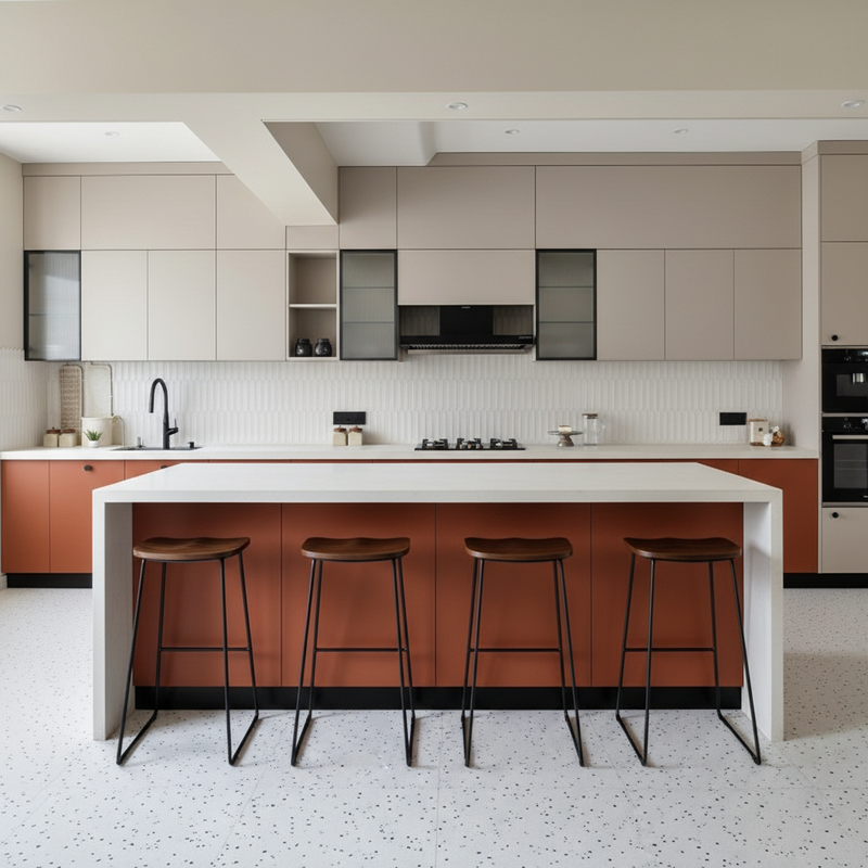 Modern Island Kitchen (Beige & Rust)